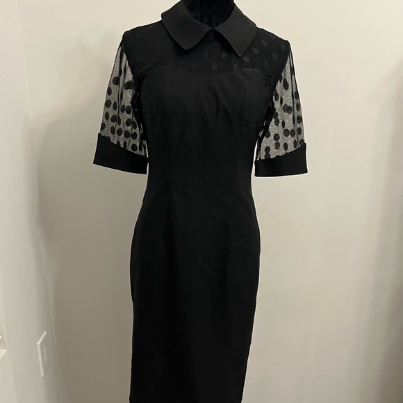 NWT Black Dress with Sheer Polka Dot Neckline & Sleeves - M - Picture 6 of 9